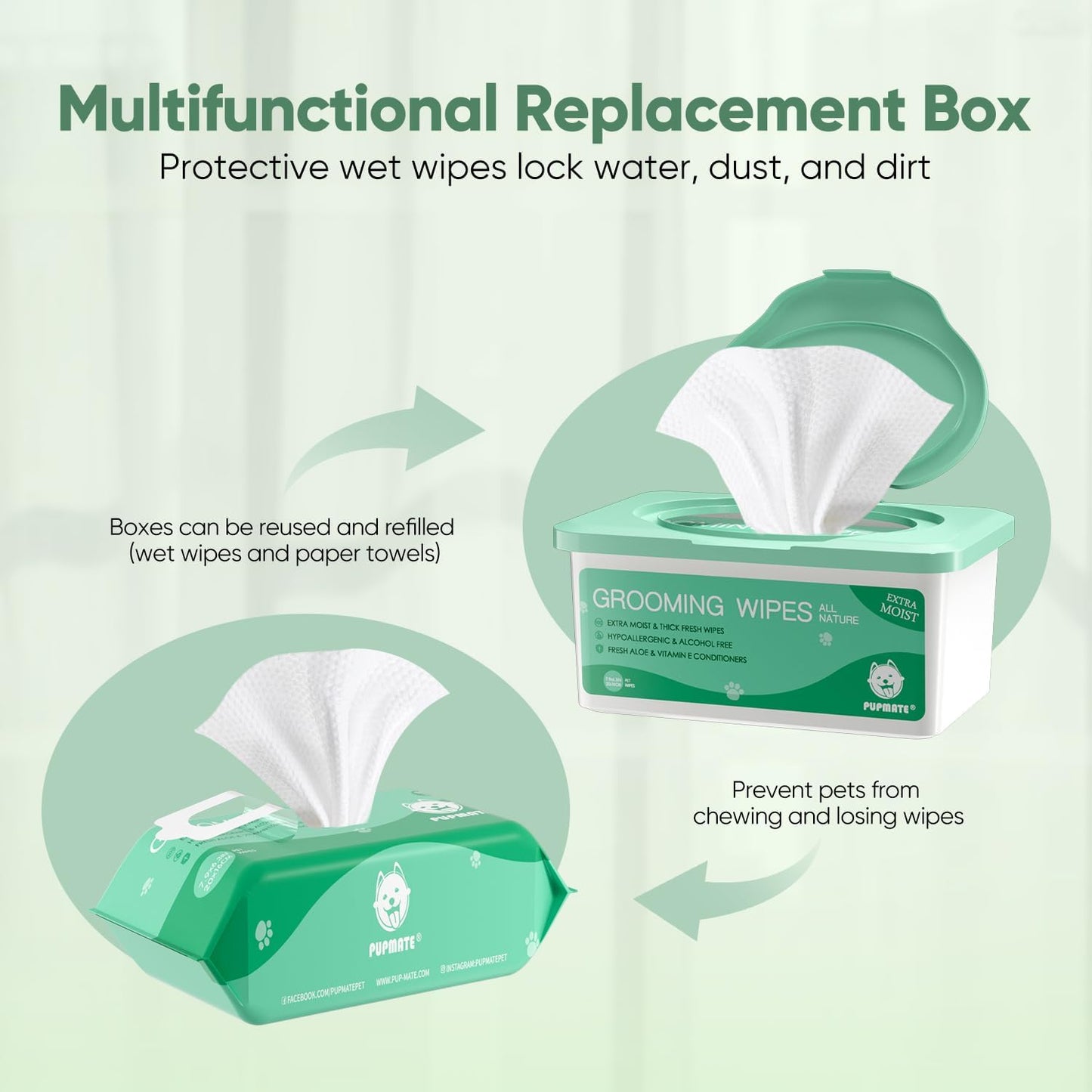 Pet Wipes for Dogs & Cats, Extra Moist & Thick Grooming Puppy Wipes, Aloe Vera/Nature