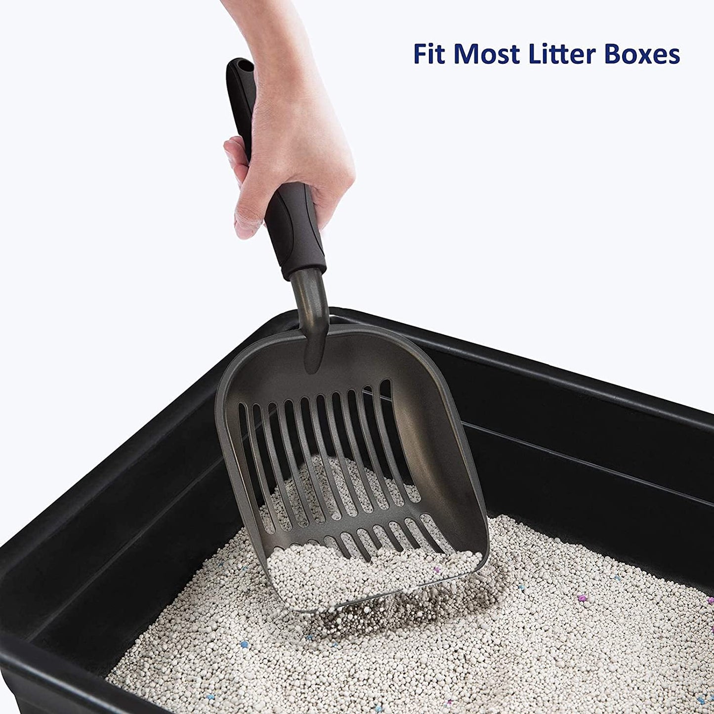 Cat Litter Scoop, Non-Stick Plated Aluminum Alloy Sifter, Coated Black Body with Black Handle