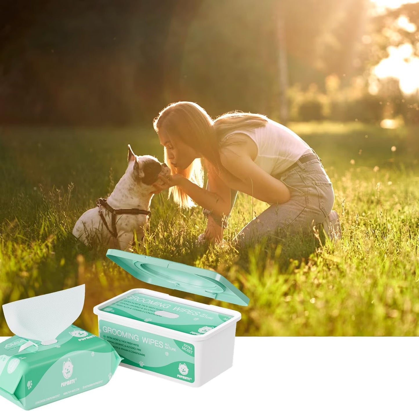 Pet Wipes for Dogs & Cats, Extra Moist & Thick Grooming Puppy Wipes, Aloe Vera/Nature