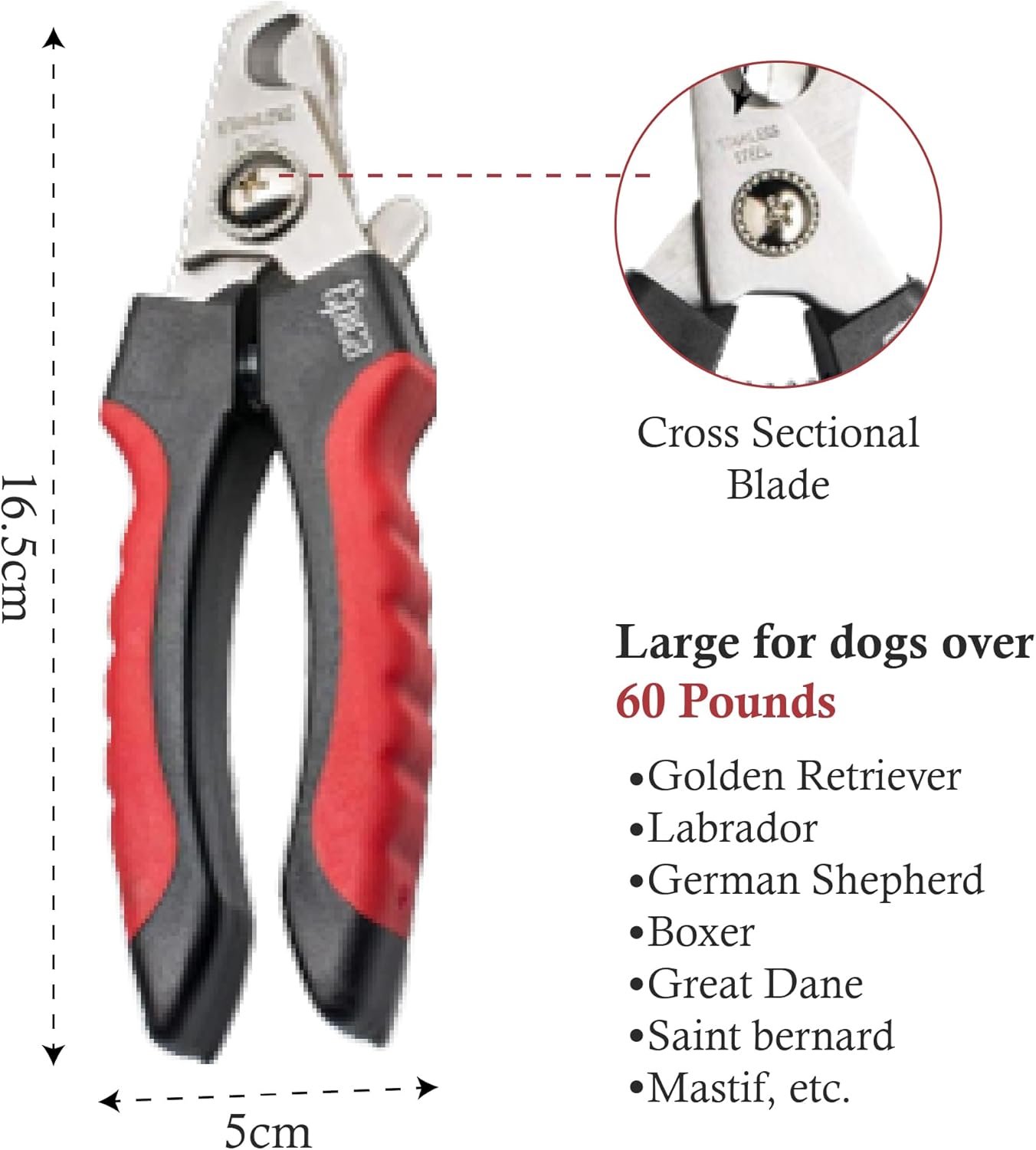 Professional Dog Nail Clipper - Dog Nail Trimmer for Large Dogs - Easy and Safe Pets Grooming Clippers - Cat Claw Trimmer with Safety Guard (Large)