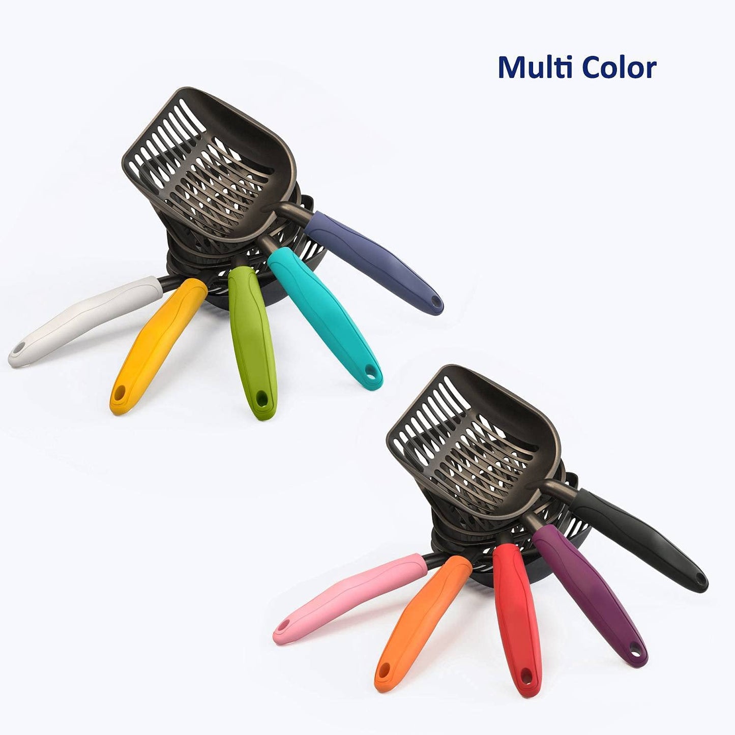 Cat Litter Scoop, Non-Stick Plated Aluminum Alloy Sifter, Coated Black Body with Black Handle
