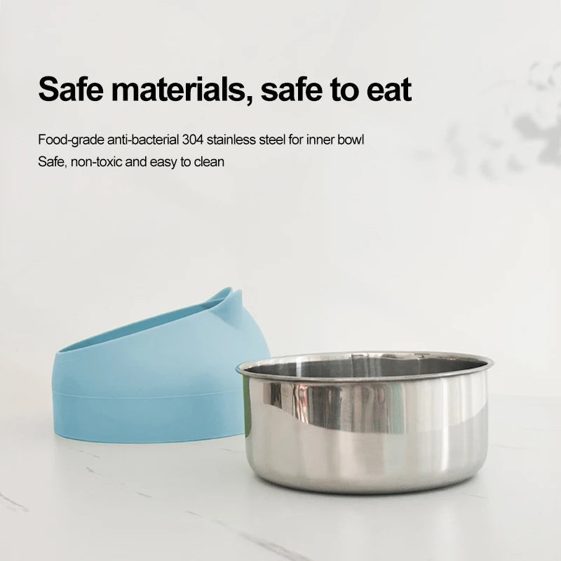 Stainless Steel Cat Food Feeding Bowl, Inclined
