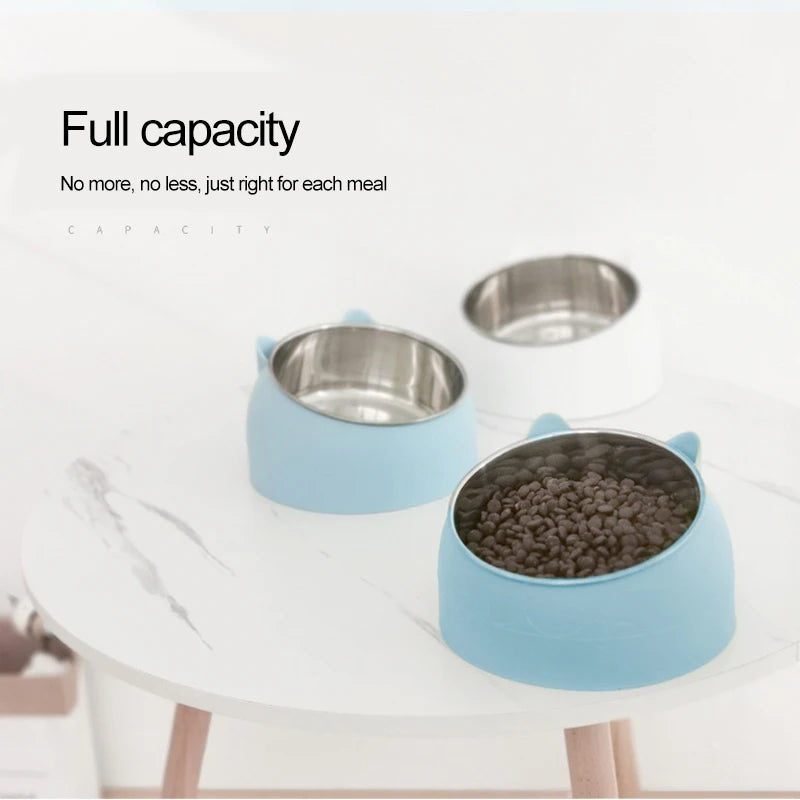 Stainless Steel Cat Food Feeding Bowl, Inclined