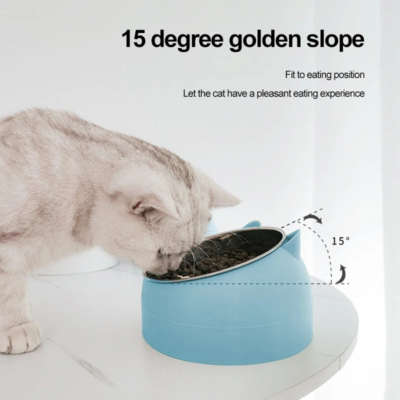 Stainless Steel Cat Food Feeding Bowl, Inclined