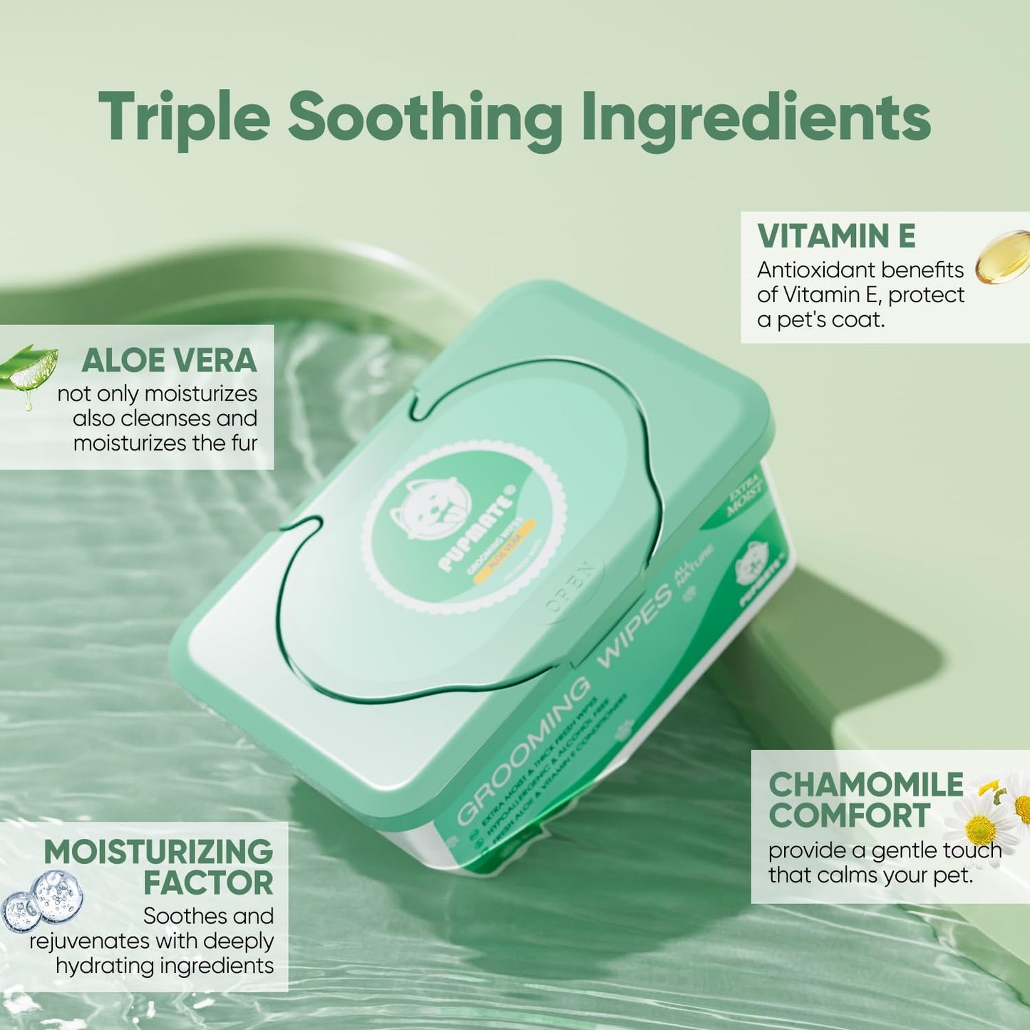 Pet Wipes for Dogs & Cats, Extra Moist & Thick Grooming Puppy Wipes, Aloe Vera/Nature