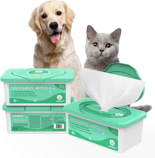 Pet Wipes for Dogs & Cats, Extra Moist & Thick Grooming Puppy Wipes, Aloe Vera/Nature